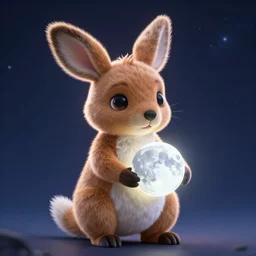 a very cute furry stuffed animal cangaroo holding the moon in it's hands, backlight, 3 d render, octane render, magical lighting, highly detailed still from moon holder by pixar and dreamworks