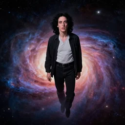 charles manson floating above the infinite universe, awe inspiring, high detail