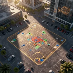 dungeons and dragons grid battle map for an urban modern parking lot