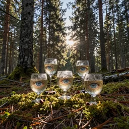 bright nordic forest, sparkling spirits, detailed wide shot, crayon, ground detailed, wet eyes reflecting into eyes reflecting into infinity, beautiful lighting
