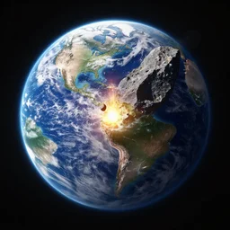 meteorite hitting earth, as seen from space, blender render, ray tracing, 4 k