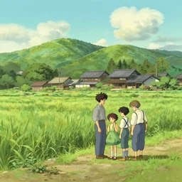 japanese countryside, in the style of studio ghibli, j. c. leyendecker, greg rutkowski, artem