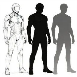 concept art, stylized silhouette, super exagerated proportions, concept design, sketch, male, science fiction suit, helmet, arthur rackham, trending on artstation