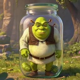 shrek trapped in a giant pickle jar