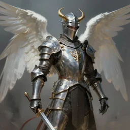 an angelic / demonic knight in the style of frank frazetta in the style of leonard boyarsky trending on artstation deviantart pinterest hyper detailed photorealistic highlights and shadow hd 8 k post - processing high resolution