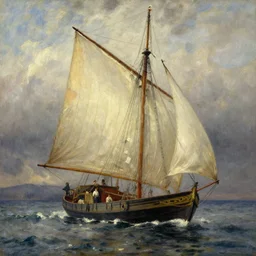 oil painting of boat with sail, art by anders zorn, wonderful masterpiece by greg rutkowski, beautiful cinematic light, american romanticism by greg manchess, creation by tyler edlin, aquarelle