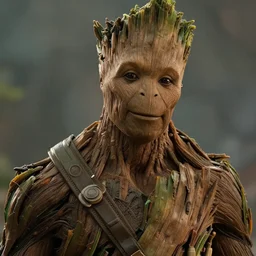 film still close up shot of dwayne johnson as groot from the movie guardians of the galaxy. photographic, photography