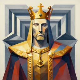 a colour portrait of a king, a geometrical matte painting, in the style of mc escher and h. r. giger, full colour, symmetrical, 8 k, hyperdetailed, unreal engine, trending on artstation,