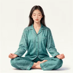 girl meditating in lotus position, asian, teal pyjama, intricate, elegant, highly detailed, artstation, sharp focus, illustration, ruan jia, mandy jurgens, rutkowski, mucha
