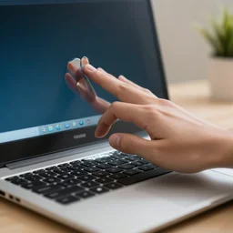 hand come out of a laptop monitor.