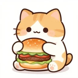 cute fat cat eating a burger, digital art,concept art,no noise