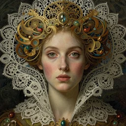 detailed realistic beautiful young medieval queen face portrait by jean delville, gustave dore, iris van herpen and marco mazzoni, art forms of nature by ernst haeckel, art nouveau, symbolist, visionary, gothic, pre - raphaelite, horizontal symmetry, fractal lace