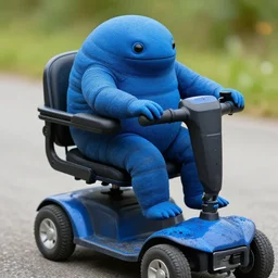 a tardigrade riding a mobility scooter, covered in blue ink, high resolution macro photo