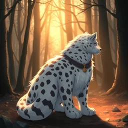 an anthropomorphic medieval snow leopard with a fluffy tail in the forest, trending on artstation, trending on furaffinity, digital art, by kawacy, anime, furry art, warm light, backlighting