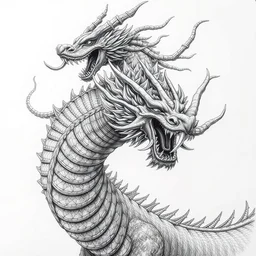 ancient god beast, nine - headed dragon, pen and ink, intricate line drawings, by craig mullins, ruan jia, kentaro miura, greg rutkowski, loundraw