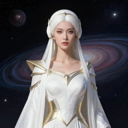 portrait of the powerful empress of the solar system in the style of charlie bowater and in the style of alex grey. glowing, ornate and intricate linework, sharp focus, depth of field, stunning, dynamic lighting, ultrafine and hyperdetailed.