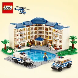 mar - a - lago resort made completely of legos during an fbi raid with a lego police helicopter and lego swat van, lego set, lego ideas