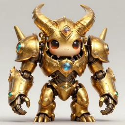 a highly detailed illustration of gentle mighty colossal golden fighting horned mechanical fantasy steampunk titan, with cute doting eyes, intricate, elegant, highly detailed, centered, digital painting, artstation, concept art, smooth, sharp focus, league of legends concept art, wlop.