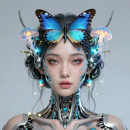 symmetrical centered goddess close-up portrait. cybernetic fireflies, jellyfish butterfly phoenix head. bio-mechanical bio-luminescence, intricate artwork by Tooth Wu and wlop and beeple. octane render, trending on artstation, greg rutkowski very coherent symmetrical artwork. cinematic, hyper realism, high detail, octane render, 8k