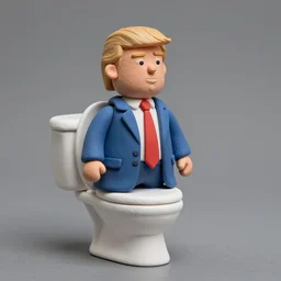 claymation figure of donald trump with toilet.