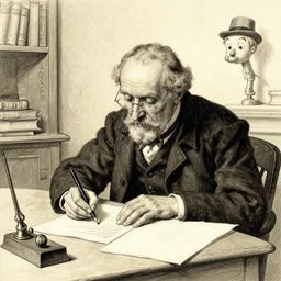 drawing old man writing by todd schorr, by mark ryden, by john tenniel
