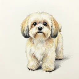 a crayon sketch of a blonde shitzu dog