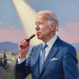 president joe biden smoking a blunt, beautiful pastel oil painting