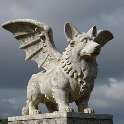 corgi gargoyle made of stone, uncropped, photography
