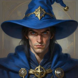 amazing portrait of alexis ohanian as a wizard, blue wizard hat, deep focus, symmetrical face, d & d, fantasy, intricate, elegant, highly detailed, digital painting, artstation, concept art, matte, sharp, illustration, hearthstone, art by artgerm and greg rutkowski and alphonse mucha
