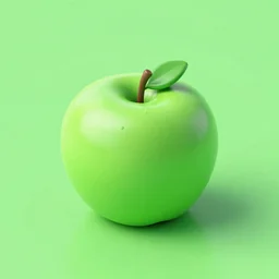 studio shot of green apple shaped like block, isometric perspective, green background