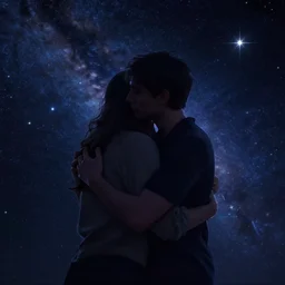 a man surrounded and embraced by stars of the universe, artstation, cinematic