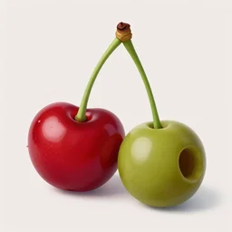 there is one cherry, here is one olive, together they make two