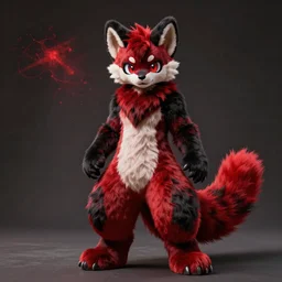 visual static, chaos, photorealistic male body weasel furry ( red & black ) fursona, attached tail