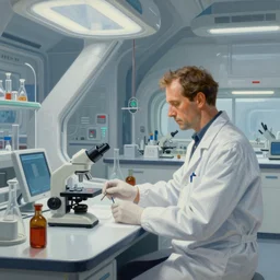 a detailed painting of future science laboratory by moebius and geof darrow wlop tooth wu cinematic concept art detailed intricate lines trending on