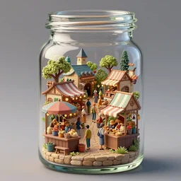 intricate illustration, of a small marketplace, inside a glass jar. intricately detailed. beautiful. colourful. 3 d vray render, artstation, deviantart, pinterest, 5 0 0 px models