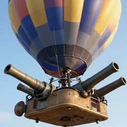 close up of a giant hot air balloon equipped with cannons and artillery, digital art, trending on artstation