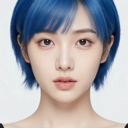 intricate portrait, pure skin, short blue hair
