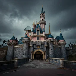 An abandoned Disneyland, ominous photo, photo realistic, trending on artstation, by Albert Bierstadt,