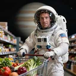 mark zuckerberg cucked grocery shopping on jupiter in a spacesuit, amazing digital art , high detail award winning