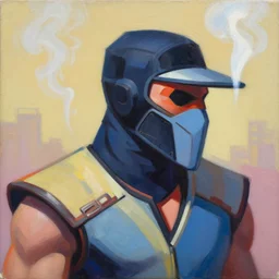 greg manchess portrait painting of smoke from mortal kombat as overwatch character, medium shot, asymmetrical, profile picture, organic painting, sunny day, matte painting, bold shapes, hard edges, street art, trending on artstation, by huang guangjian and gil elvgren and jesper ejsing