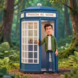 bill and ted phone booth in the woods, hyper realism, cinematic, volumetric lighting, octane render, unreal engine, 8 k, concept art, digital art, deviantart artstation,