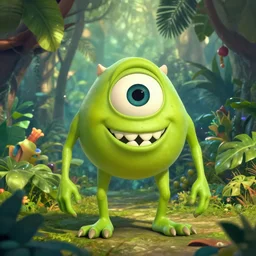 mike wazowski in a jungle scene portrait