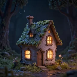 strange little house by Tim Burton, dark background, volumetric lighting