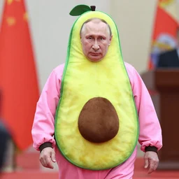 vladimir putin dressed in a pink avocado costume