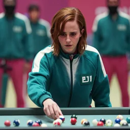Still of Emma Watson playing marbles in Squid Game