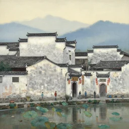 a painting of hongcun ancient village houses by james jean and nicolas party