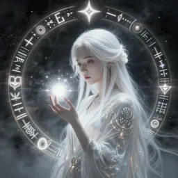 a beautiful white haired sorceress, glowing light orbs, intricate concept art, elegant, highly detailed, digital painting, smooth, sharp focus, illuminated lines, outrun, vaporware, illuminated runes, dark smoky background, cyberpunk darksynth, ethereal, ominous, misty, 8 k, by ruan jia and jeremy mann and alphonse mucha