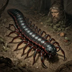 demonic centipede in the style of gustave dore and michael whelan. hyperdetailed photorealism by greg rutkowski, 1 0 8 megapixels, cinematic lighting