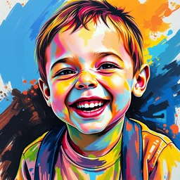 photorealistic color ink modern high contrast colorful painting of a happy child