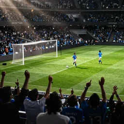 Maradona scoring a goal and Napoli supporters cheering